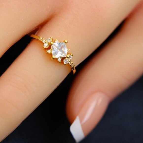 Noble Square Flower Gold Plated Princess Ring for Women, GALCM074-6 - Picture 6 of 8